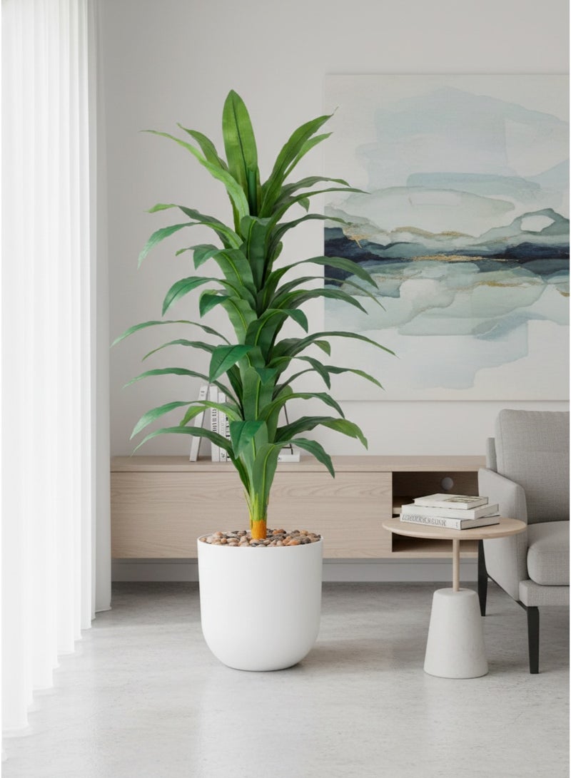 تالا شجرة ذرة صناعية بتصميم واقعي – ارتفاع 155 سم – مع أصيص أبيض أنيق مثالية لتزيين المنازل والمكاتب - Image 1